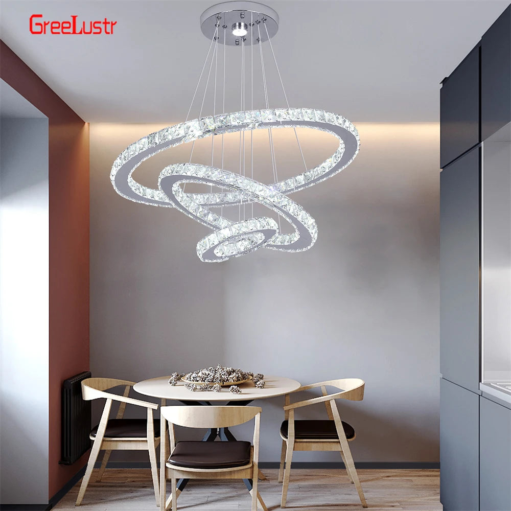 GreeLustr Crystal Chrome Led Pendant Light Fixture Classic