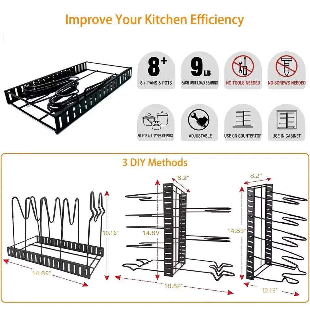 8 Tier Pot And Pan Organizer Rack For Kitchen Cabinet