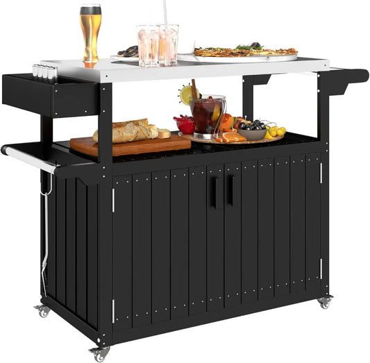 High-concerned Movable Outdoor Bar Cart With Storage Cabinet
