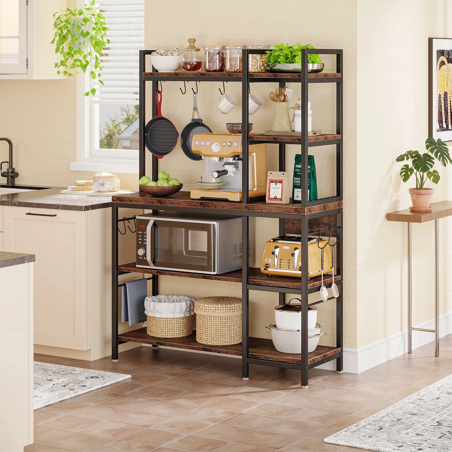 Tribesigns Kitchen Baker Rack With Storage And Hooks