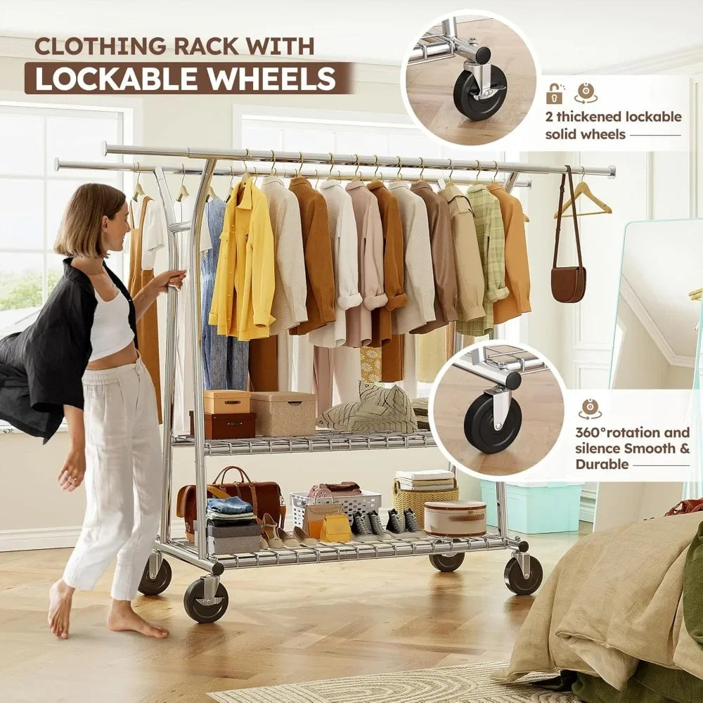 Guangbai Heavy Duty Clothes Rack Rolling With Shelves