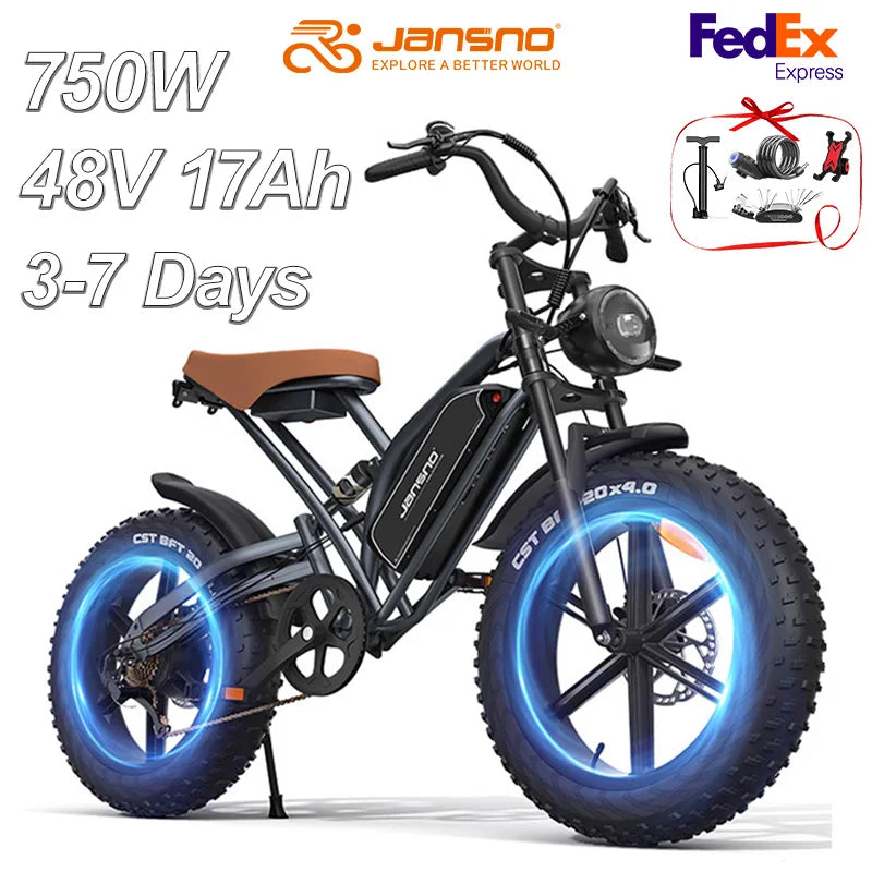 JANSNO X50 Fat Tire Electric Mountain Bike 48V 17Ah