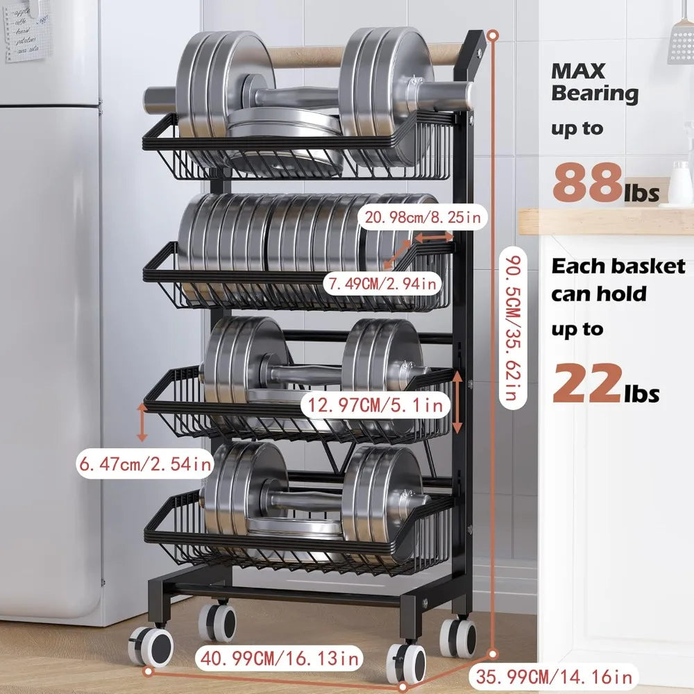 Snack Cart With Wheels 4 Tier Adjustable Fruit Rack