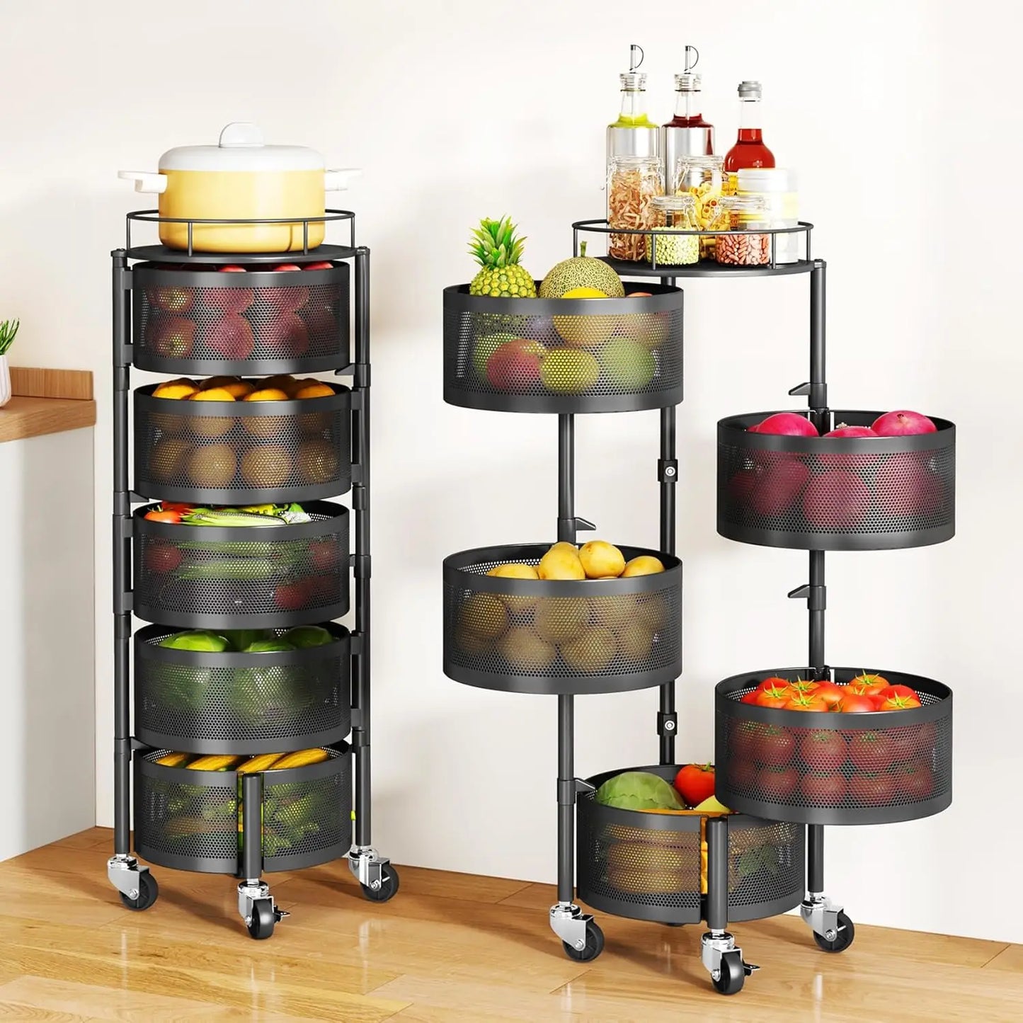 Fruit And Vegetable Rotating Storage Rack 5 Tier Cart
