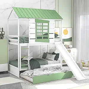 Twin Over Twin Bunk Bed With Drawers And Shelf Playhouse