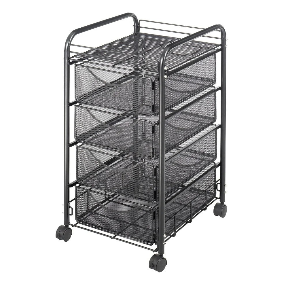 Onyx Double Mesh Mobile File Cart With 4 Steel Drawers