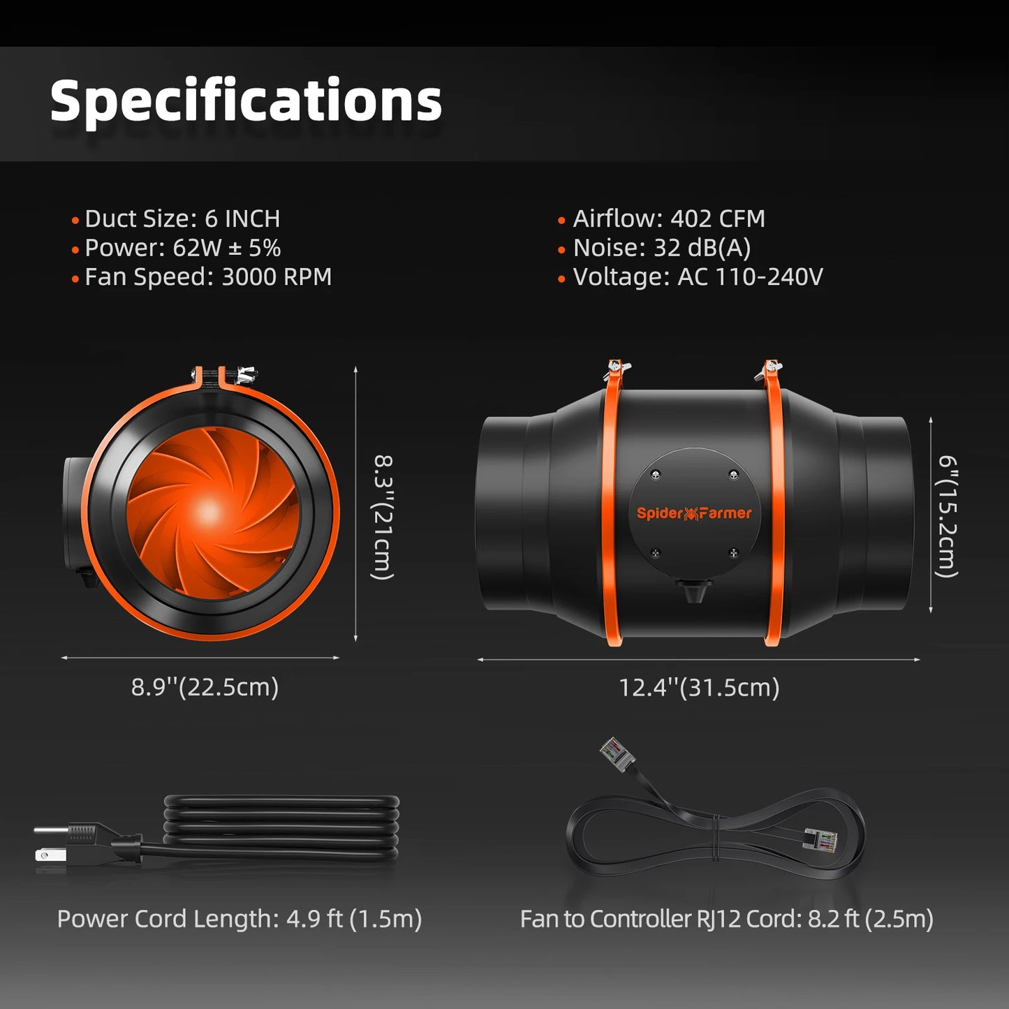 Spider Farmer Inline Fan Kit With GGS Controller Grow Tent