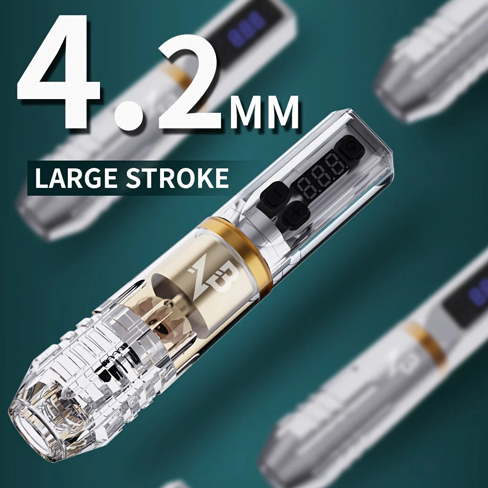 Gold Plume Tattoo Pen Machine Wireless Kit Brushless Motor