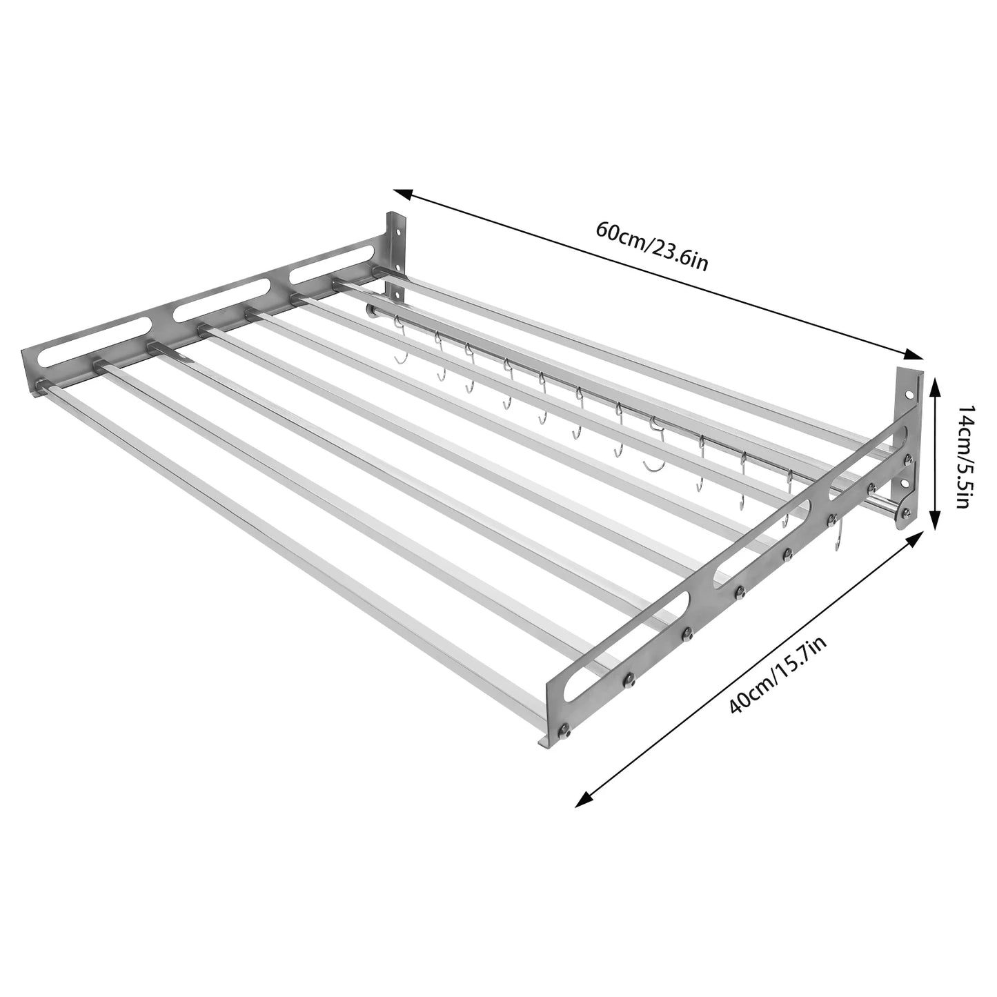 201 Stainless Steel Wall Shelf With Hooks Kitchen Rack