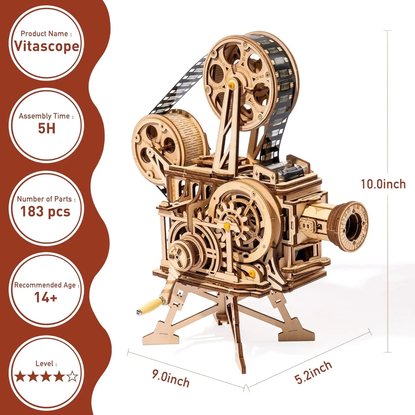 Robotime Hand Crank Vitascope 3D Wooden Puzzle Toy