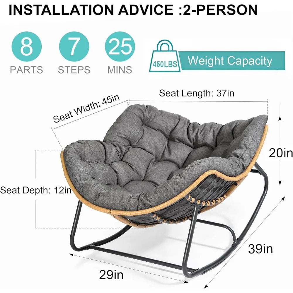 HUANZHUANG Outdoor Papasan Rocking Chair Wicker Lounge Patio