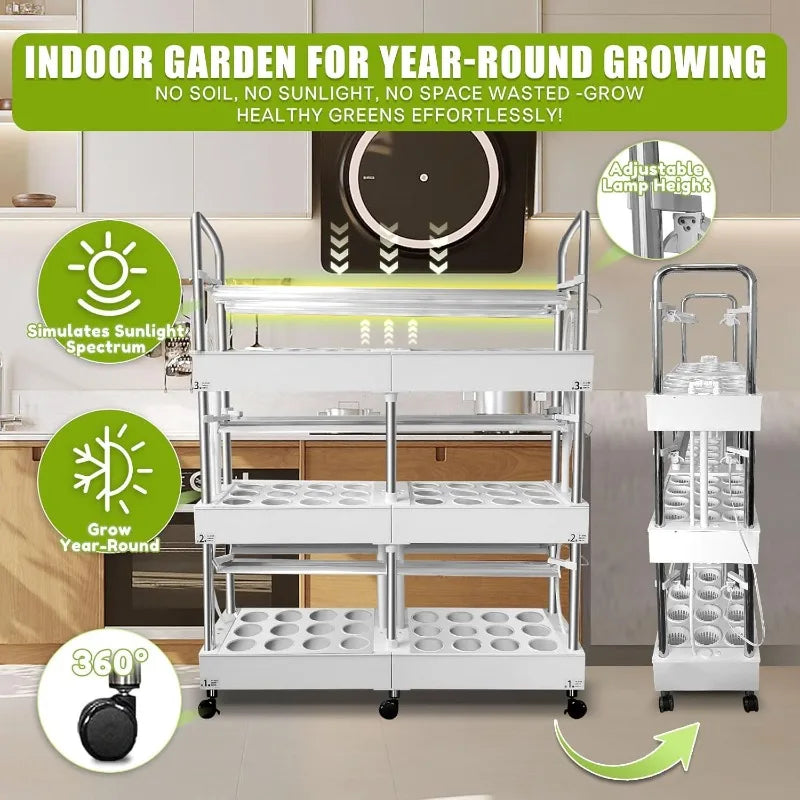 Tiered Indoor Hydroponics System Kit 72 Pods Grow Lights