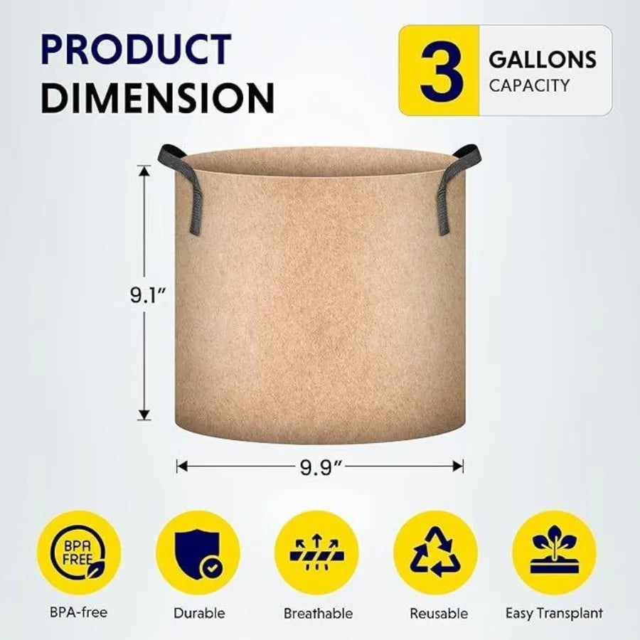 5 Pack Thickened Nonwoven Plant Grow Bags Aeration Handles