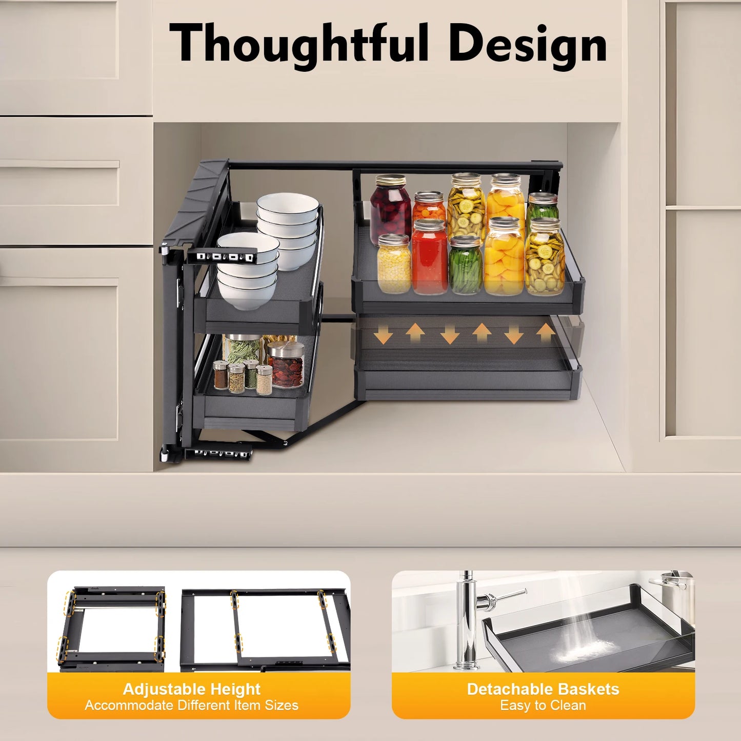 Kitchen Corner Cabinet Pull Out Organizer With 4 Baskets And Swing Tray