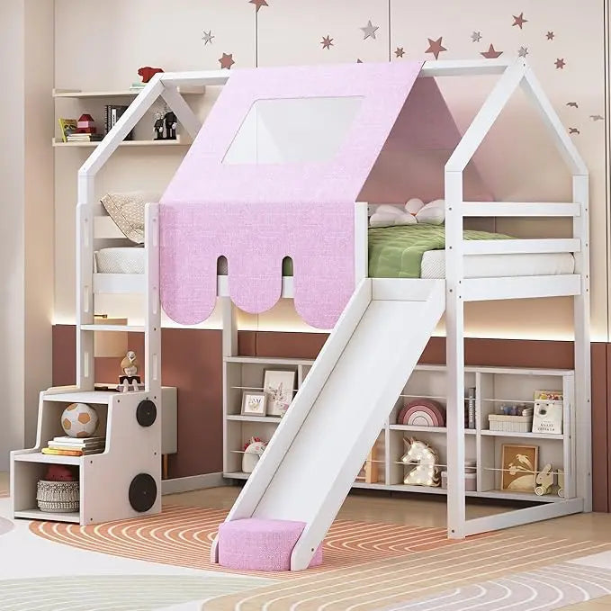 Harper And Bright Designs Loft Bed With Slide Blackboard