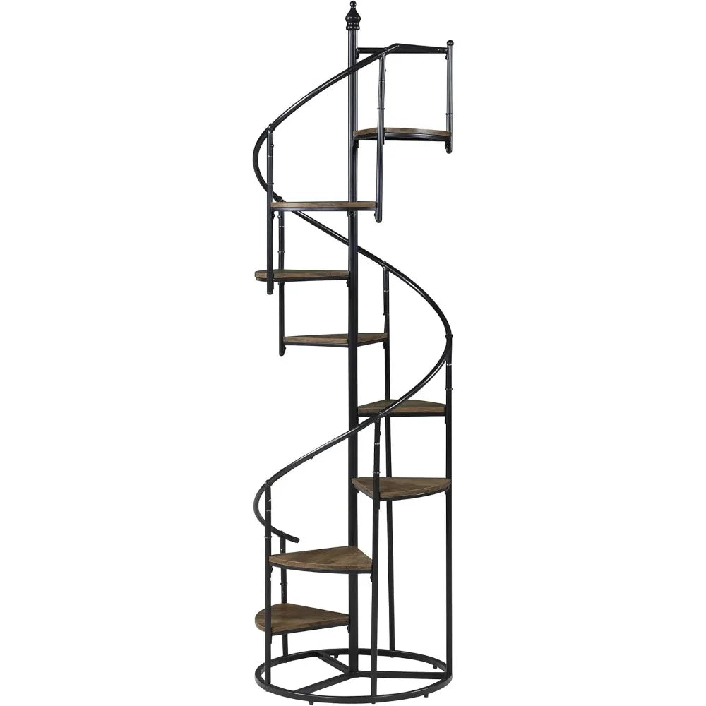 RBXC Rustic Eight Shelf Bookcase Laminate Wood Storage Unit Floor Mounted Living Room