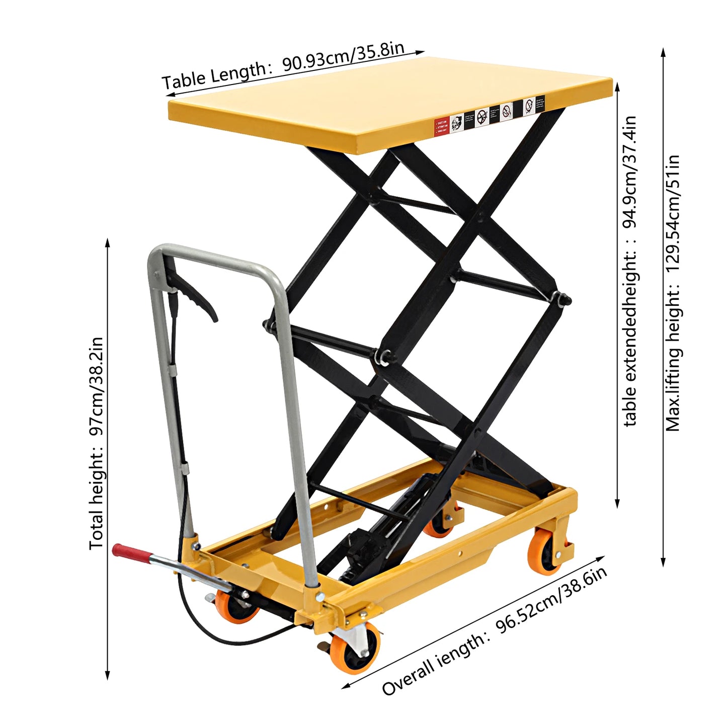 Hydraulic Lift Table Cart 770lb Capacity With Four Wheels
