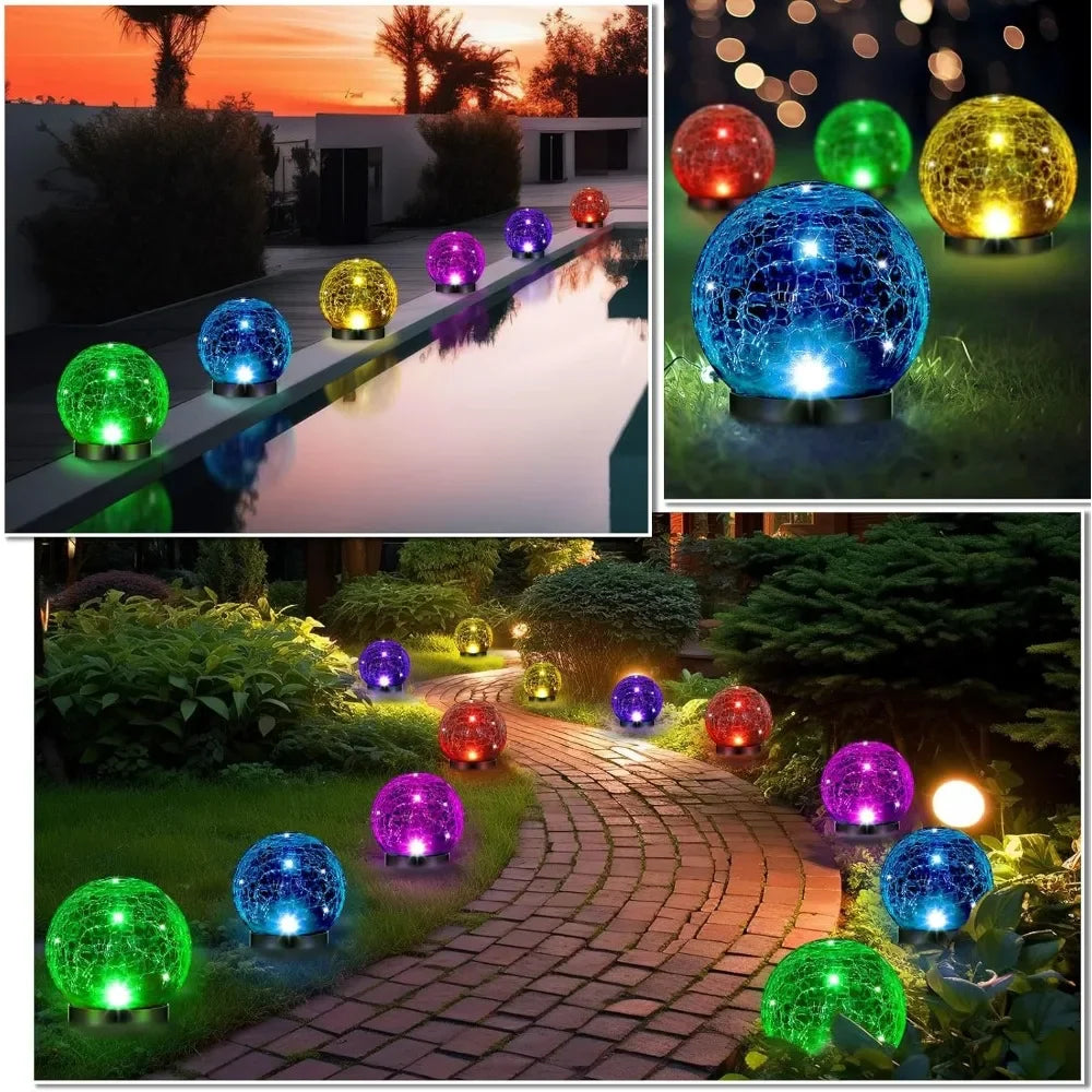 6 Pack Solar Globe Lights Outdoor Crystal Ball Lawn Decor