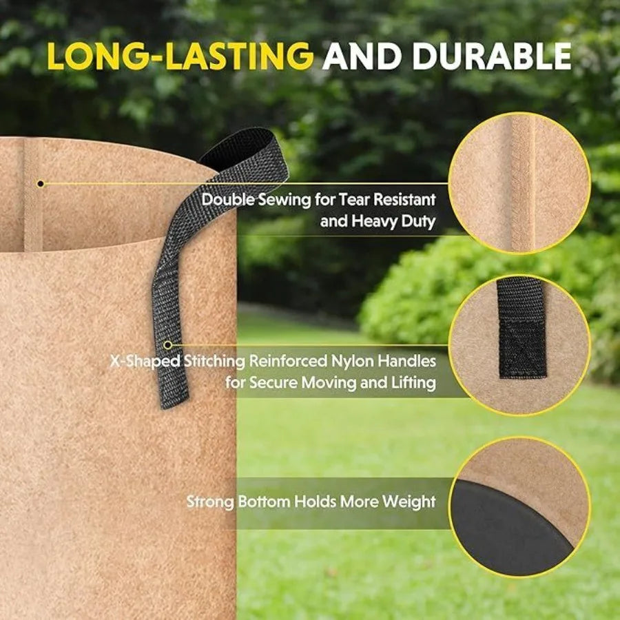 Heavy Duty Fabric Plant Grow Bags 6 Pack Nonwoven Containers