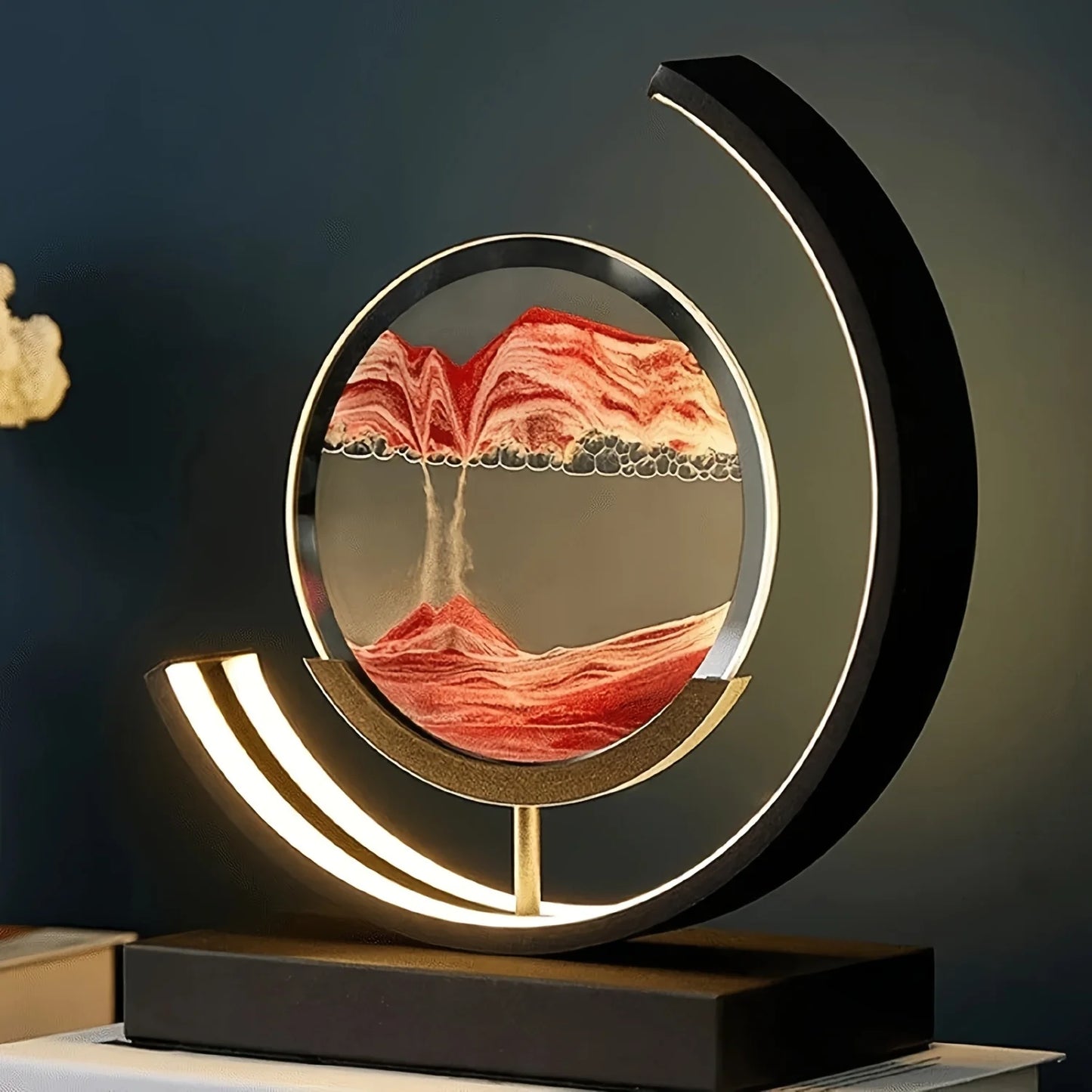 Moving Sand Art Lamp 3D Round Picture With Stand Relaxing
