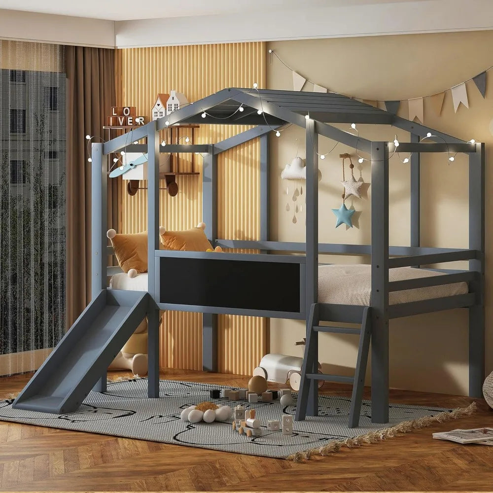Harper And Bright Designs Loft Bed With Slide Blackboard