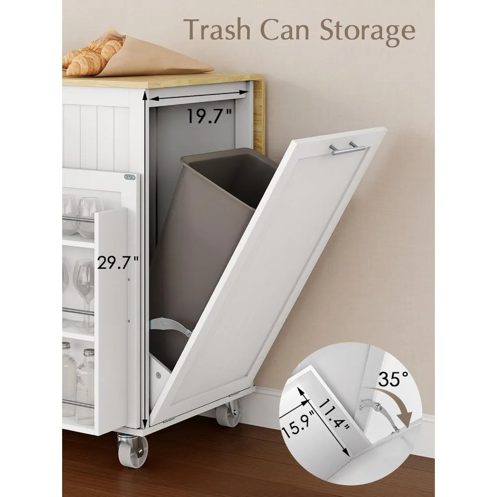 RBXC Kitchen Island With Storage On Wheels And Drop Leaf