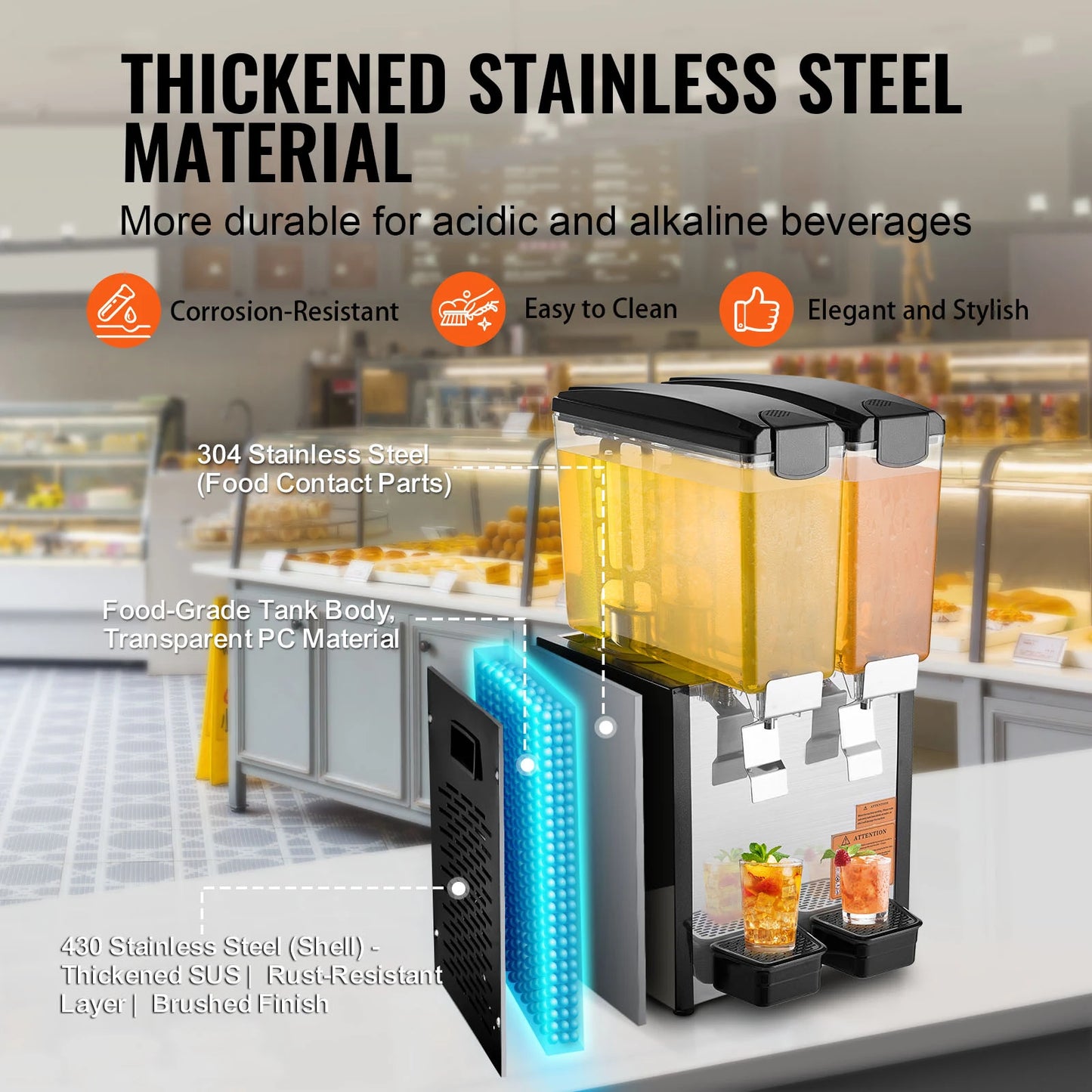 SucceBuy Commercial Beverage Dispenser Stainless Steel