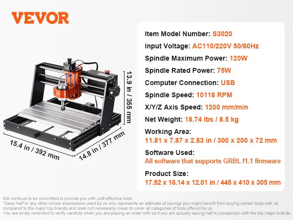 SucceBuy CNC Router Machine 3 Axis GRBL Wood Engraving Kit