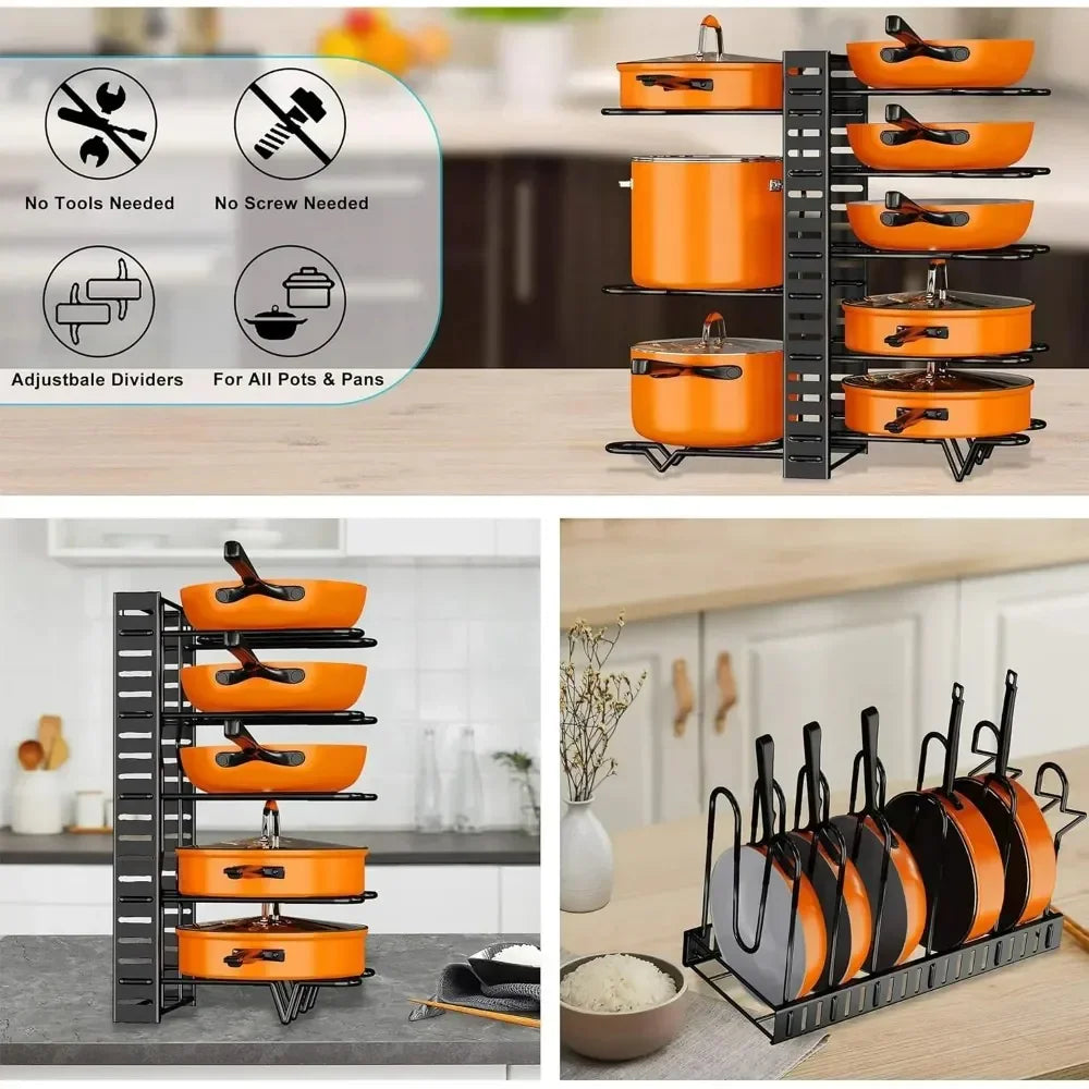 8 Tier Pot And Pan Organizer Rack For Kitchen Cabinet