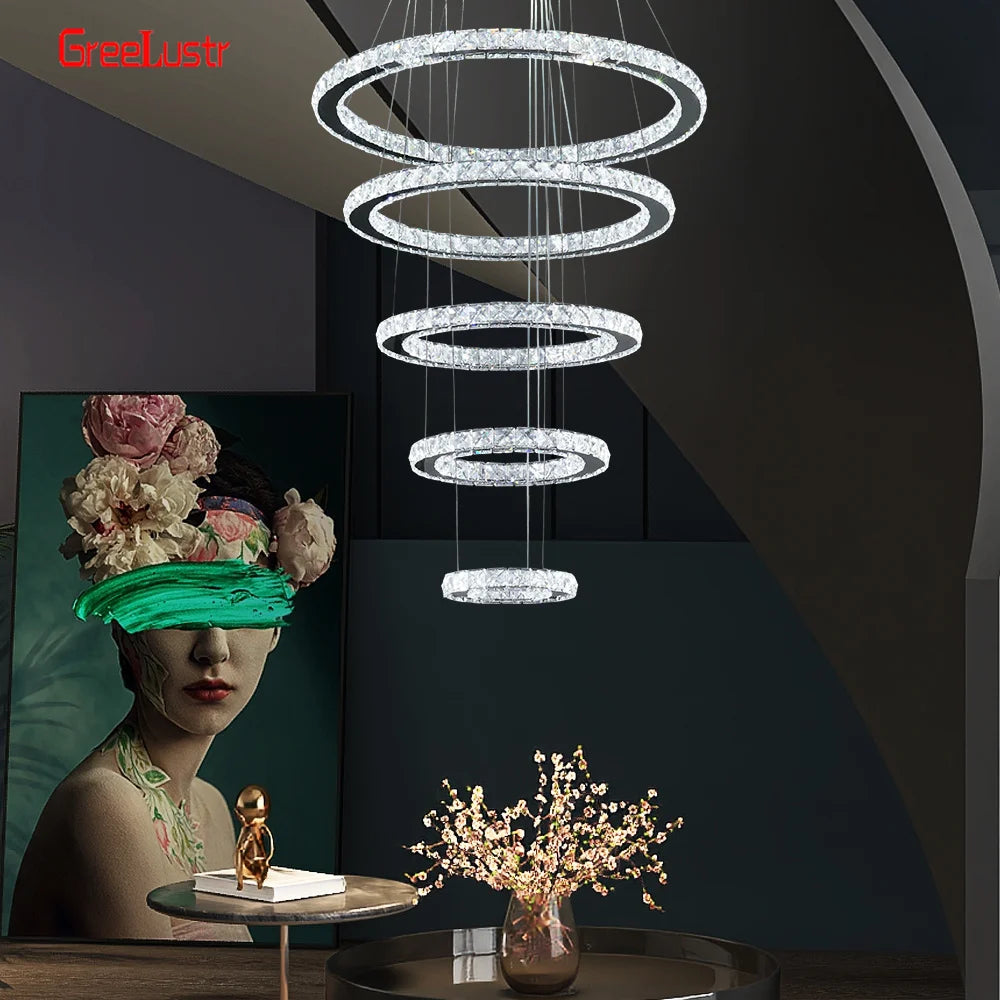 GreeLustr Crystal Chrome Led Pendant Light Fixture Classic
