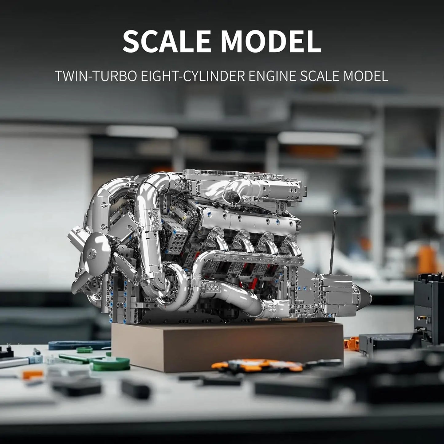 V8 Twin Turbo Engine Model Kit Building Block Set Pro