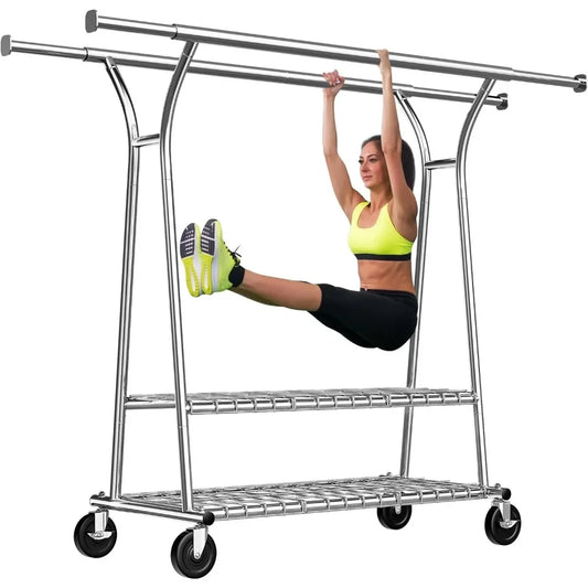 Guangbai Heavy Duty Clothes Rack Rolling With Shelves