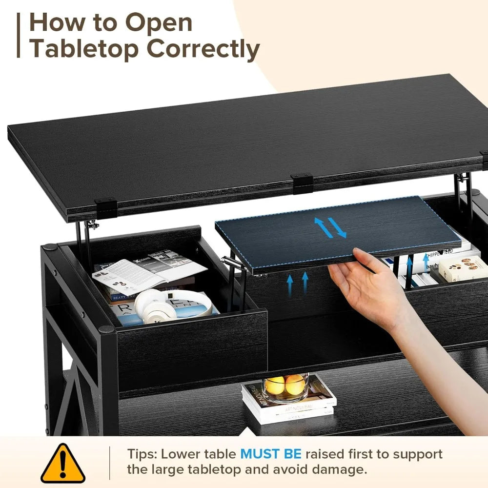 ZHUXIANG 4-In-1 Lift Top Coffee Table With Storage Drawers